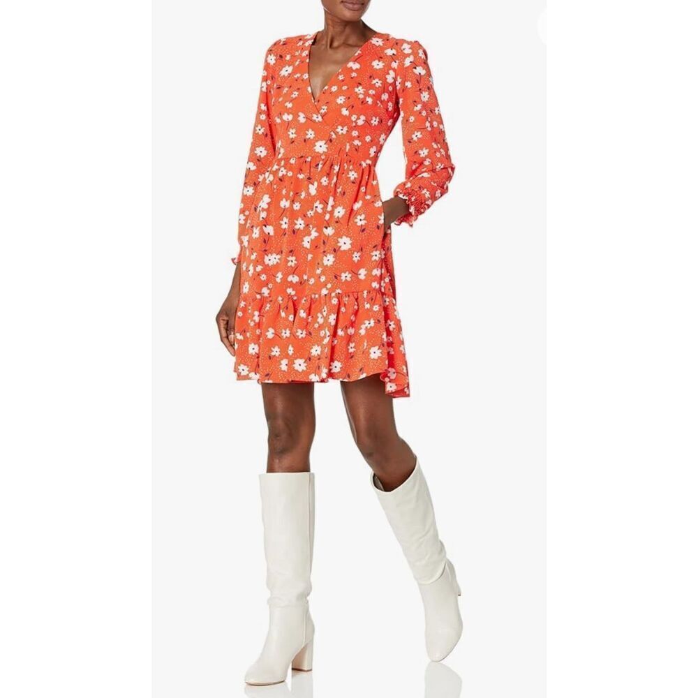 Eliza J Women's Tiered Formal‎ Floral Soft Short Dress Red Orange Size 6